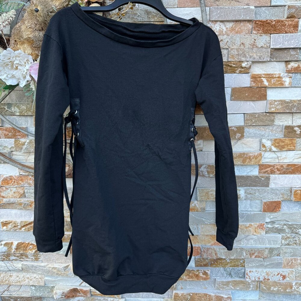Off shoulder side laced long sleeves Mini dress‎
